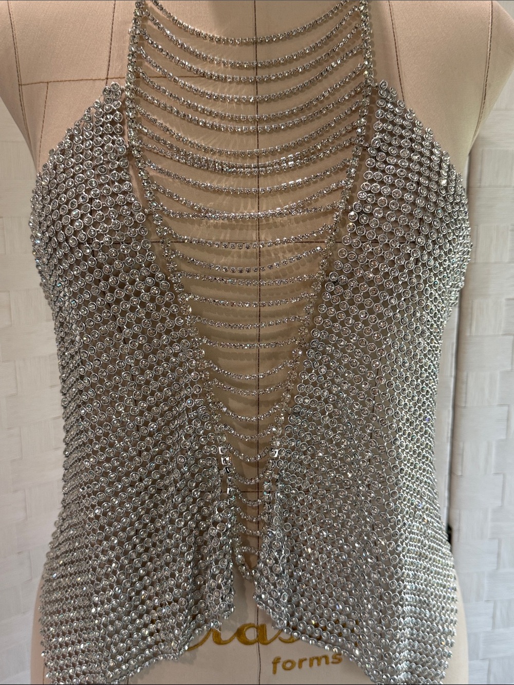 Silver Crystal Chainmail Halter Top